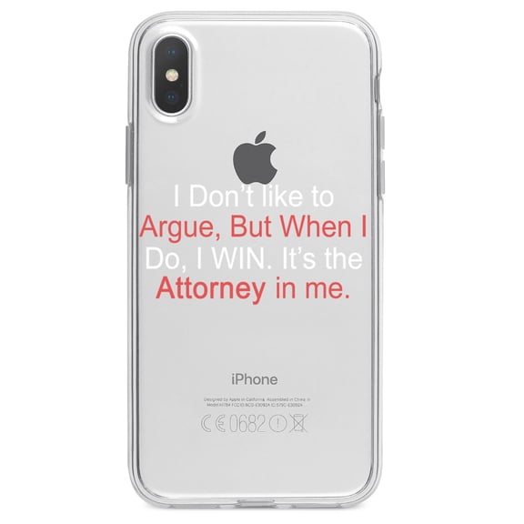DistinctInk Clear Shockproof Hybrid Case for iPhone X / XS (5.8" Screen) - TPU Bumper Acrylic Back Tempered Glass Screen Protector - I Don't Like to Argue But I WIN Attorney