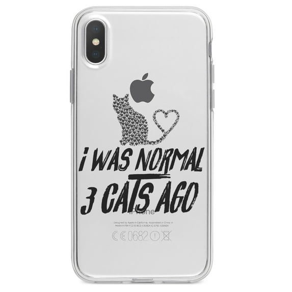 DistinctInk Clear Shockproof Hybrid Case for iPhone X / XS (5.8" Screen) - TPU Bumper Acrylic Back Tempered Glass Screen Protector - I Was Normal 3 Cats Ago