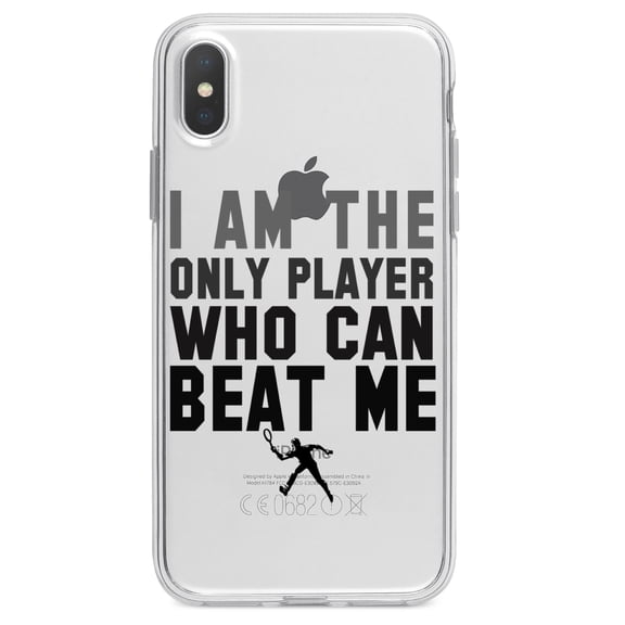DistinctInk Clear Shockproof Hybrid Case for iPhone X / XS (5.8" Screen) - TPU Bumper Acrylic Back Tempered Glass Screen Protector - I Am The Only Player Who Can Beat Me Tennis
