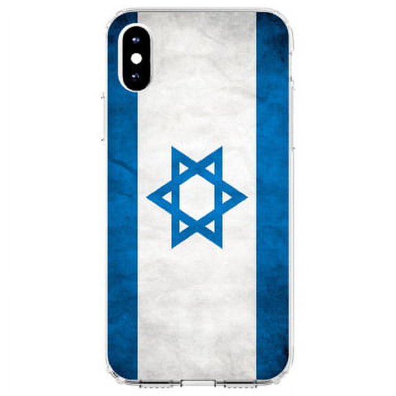 DistinctInk Clear Shockproof Hybrid Case for iPhone X / XS (5.8" Screen) - TPU Bumper, Acrylic Back, Tempered Glass Screen Protector - Israel Israeli Old Flag - Show Your Love of Israel
