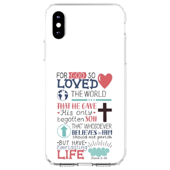 DistinctInk Clear Shockproof Hybrid Case for iPhone X / XS (5.8" Screen) - TPU Bumper, Acrylic Back, Tempered Glass Screen Protector - John 3:16 - Pink Teal - For God So Loved The World
