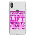 thumbnail image 1 of DistinctInk Clear Shockproof Hybrid Case for iPhone X / XS (5.8" Screen) - TPU Bumper Acrylic Back Tempered Glass Screen Protector - Lipstick & High Heels Can Life Weights Heavier, 1 of 5
