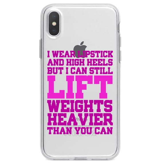 DistinctInk Clear Shockproof Hybrid Case for iPhone X / XS (5.8" Screen) - TPU Bumper Acrylic Back Tempered Glass Screen Protector - Lipstick & High Heels Can Life Weights Heavier