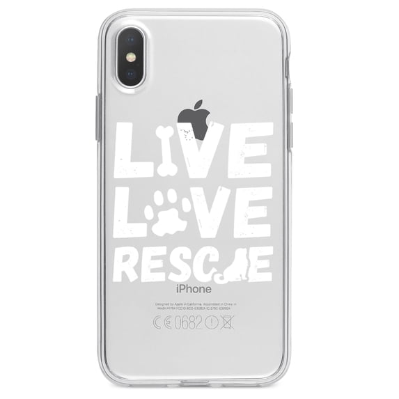 DistinctInk Clear Shockproof Hybrid Case for iPhone X / XS (5.8" Screen) - TPU Bumper Acrylic Back Tempered Glass Screen Protector - Live Love Rescue - Dog Paw