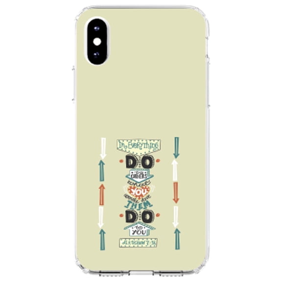 DistinctInk Clear Shockproof Hybrid Case for iPhone X / XS (5.8" Screen) - TPU Bumper, Acrylic Back, Tempered Glass Screen Protector - Matthew 7:16 - Do Unto Others