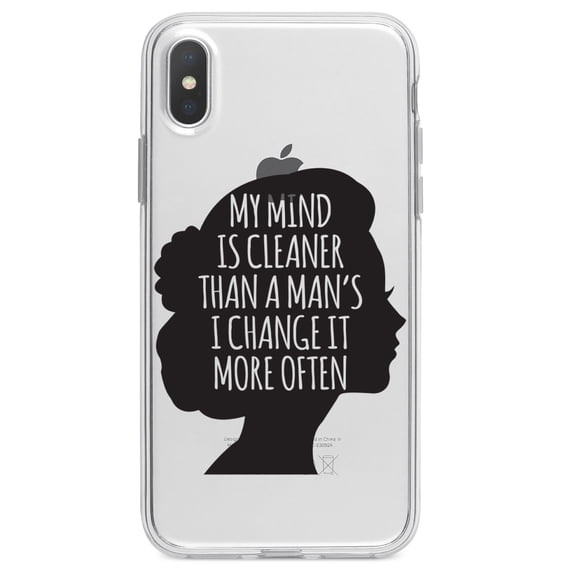 DistinctInk Clear Shockproof Hybrid Case for iPhone X / XS (5.8" Screen) - TPU Bumper Acrylic Back Tempered Glass Screen Protector - My Mind is Cleaner Than a Man's I Change It