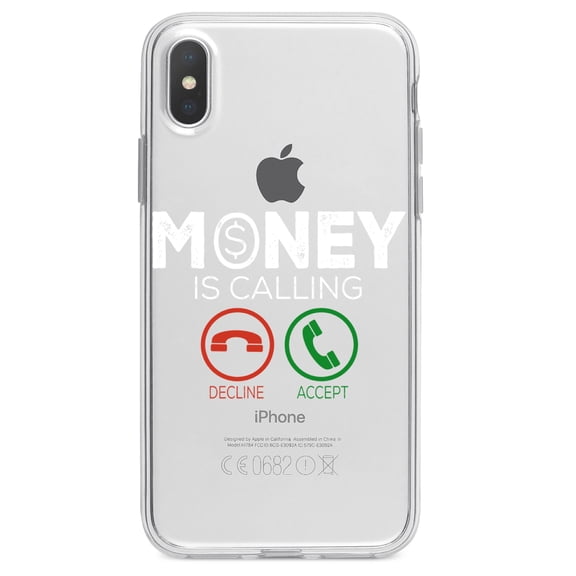 DistinctInk Clear Shockproof Hybrid Case for iPhone X / XS (5.8" Screen) - TPU Bumper Acrylic Back Tempered Glass Screen Protector - Money Is Calling Decline or Accept