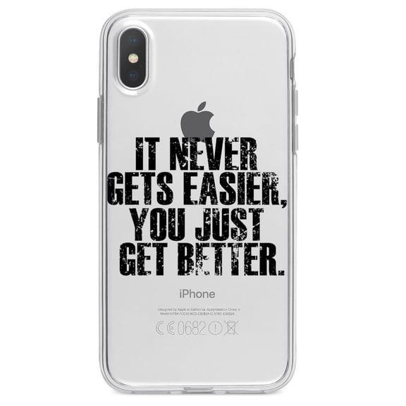 DistinctInk Clear Shockproof Hybrid Case for iPhone X / XS (5.8" Screen) - TPU Bumper Acrylic Back Tempered Glass Screen Protector - It Never Gets Easier You Just Get better