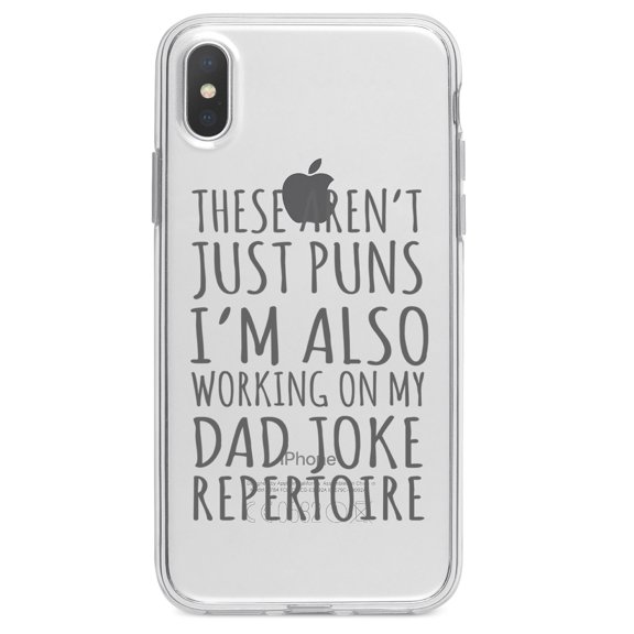 DistinctInk Clear Shockproof Hybrid Case for iPhone X / XS (5.8" Screen) - TPU Bumper Acrylic Back Tempered Glass Screen Protector - Not Just Puns I'm Also Working Dad Joke