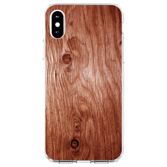 DistinctInk Clear Shockproof Hybrid Case for iPhone X / XS (5.8" Screen) - TPU Bumper, Acrylic Back, Tempered Glass Screen Protector - Orange Weathered Wood Grain Print - Printed Wood Grain Image