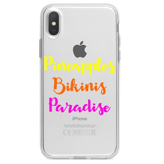 DistinctInk Clear Shockproof Hybrid Case for iPhone X / XS (5.8" Screen) - TPU Bumper Acrylic Back Tempered Glass Screen Protector - Pineapples Bikinis Paradise