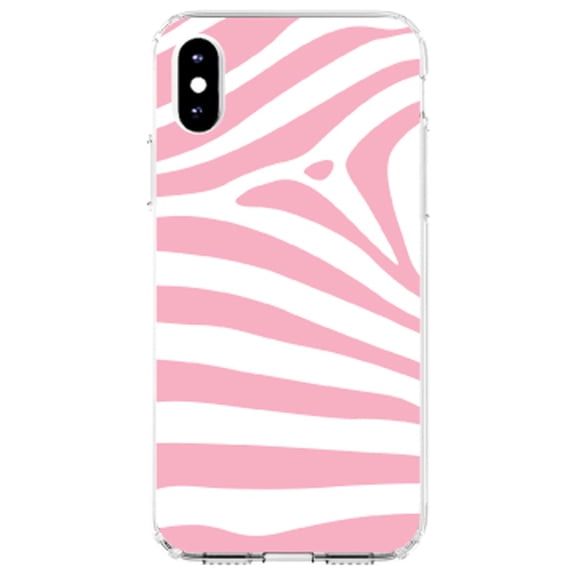 DistinctInk Clear Shockproof Hybrid Case for iPhone X / XS (5.8" Screen) - TPU Bumper, Acrylic Back, Tempered Glass Screen Protector - Pink & White Zebra Skin Stripes