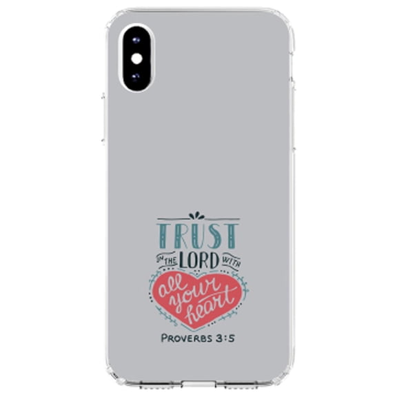 DistinctInk Clear Shockproof Hybrid Case for iPhone X / XS (5.8" Screen) - TPU Bumper, Acrylic Back, Tempered Glass Screen Protector - Proverbs 3:5 - Trust In The Lord All Your Heart