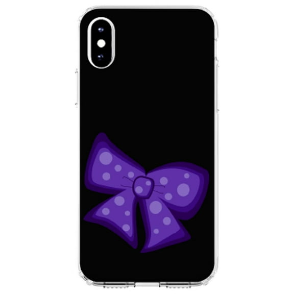 DistinctInk Clear Shockproof Hybrid Case for iPhone X / XS (5.8" Screen) - TPU Bumper, Acrylic Back, Tempered Glass Screen Protector - Purple Black Bow Ribbon - Cartoon Bows / Ribbons