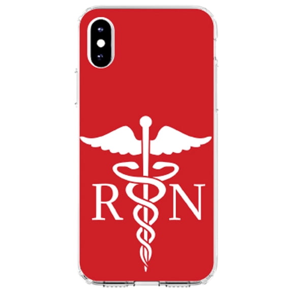 DistinctInk Clear Shockproof Hybrid Case for iPhone X / XS (5.8" Screen) - TPU Bumper, Acrylic Back, Tempered Glass Screen Protector - RN Registered Nurse Symbol - Show Your Support for Nurses