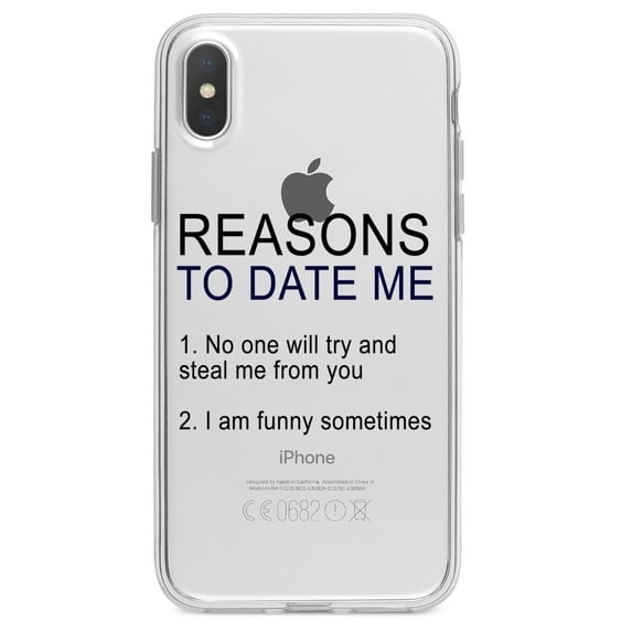DistinctInk Clear Shockproof Hybrid Case for iPhone X / XS (5.8" Screen) - TPU Bumper Acrylic Back Tempered Glass Screen Protector - Reasons To Date Me: No One Will Steal Me