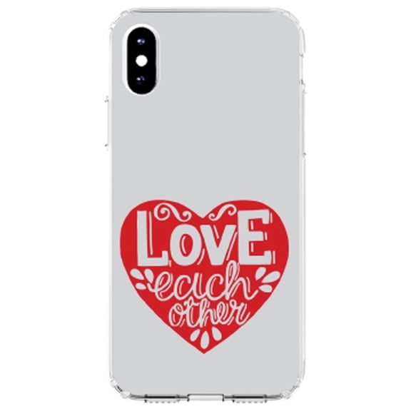 DistinctInk Clear Shockproof Hybrid Case for iPhone X / XS (5.8" Screen) - TPU Bumper, Acrylic Back, Tempered Glass Screen Protector - Red Heart - Love Each Other
