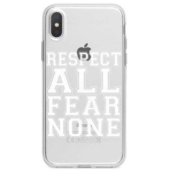 DistinctInk Clear Shockproof Hybrid Case for iPhone X / XS (5.8" Screen) - TPU Bumper Acrylic Back Tempered Glass Screen Protector - Respect All Fear None