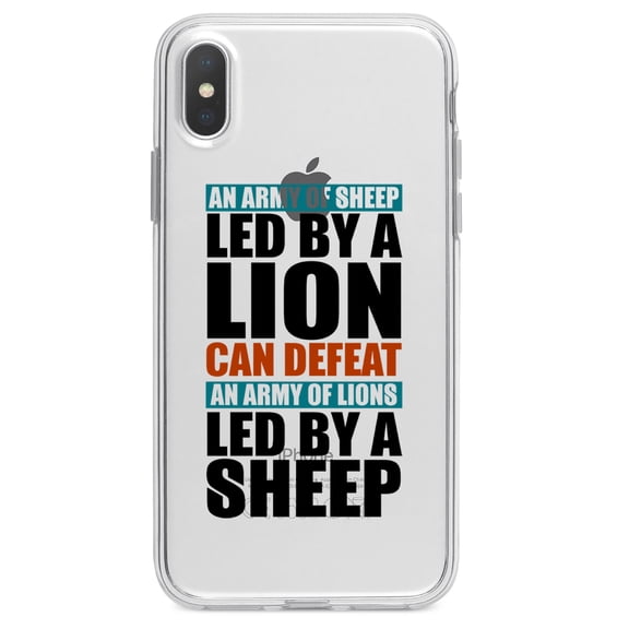 DistinctInk Clear Shockproof Hybrid Case for iPhone X / XS (5.8" Screen) - TPU Bumper Acrylic Back Tempered Glass Screen Protector - Sheep Led By Lion Defeat Lions Led By Sheep