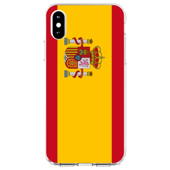 DistinctInk Clear Shockproof Hybrid Case for iPhone X / XS (5.8" Screen) - TPU Bumper, Acrylic Back, Tempered Glass Screen Protector - Spain Spanish Flag Red Yellow - Show Your Love of Spain