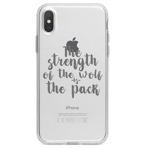 DistinctInk Clear Shockproof Hybrid Case for iPhone X / XS (5.8" Screen) - TPU Bumper Acrylic Back Tempered Glass Screen Protector - Strength of the Wofl is the Pack