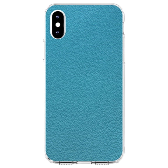 DistinctInk Clear Shockproof Hybrid Case for iPhone X / XS (5.8" Screen) - TPU Bumper, Acrylic Back, Tempered Glass Screen Protector - Teal Faux Leather Print Design - Printed Faux Leather Image