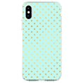 thumbnail image 1 of DistinctInk Clear Shockproof Hybrid Case for iPhone X / XS (5.8" Screen) - TPU Bumper, Acrylic Back, Tempered Glass Screen Protector - Teal & Gold Polka Dot Pattern, 1 of 5