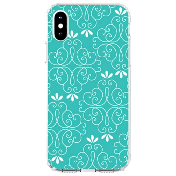 DistinctInk Clear Shockproof Hybrid Case for iPhone X / XS (5.8" Screen) - TPU Bumper, Acrylic Back, Tempered Glass Screen Protector - Teal White Floral