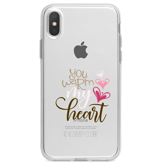 DistinctInk Clear Shockproof Hybrid Case for iPhone X / XS (5.8" Screen) - TPU Bumper Acrylic Back Tempered Glass Screen Protector - You Warm My Heart - Coffee