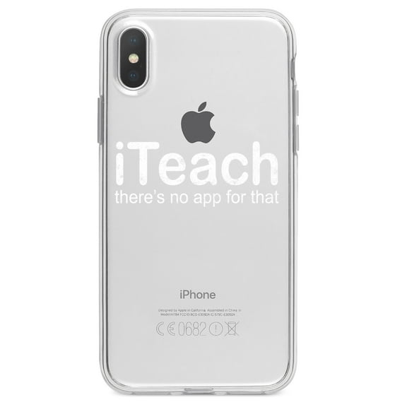 DistinctInk Clear Shockproof Hybrid Case for iPhone X / XS (5.8" Screen) - TPU Bumper Acrylic Back Tempered Glass Screen Protector - iTeach There's No App for That