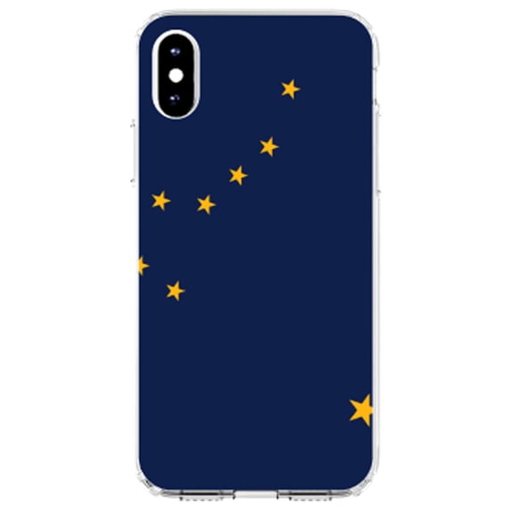 DistinctInk Clear Shockproof Hybrid Case for iPhone XR (6.1" Screen) - TPU Bumper, Acrylic Back, Tempered Glass Screen Protector - Alaska State Flag - US State Flag