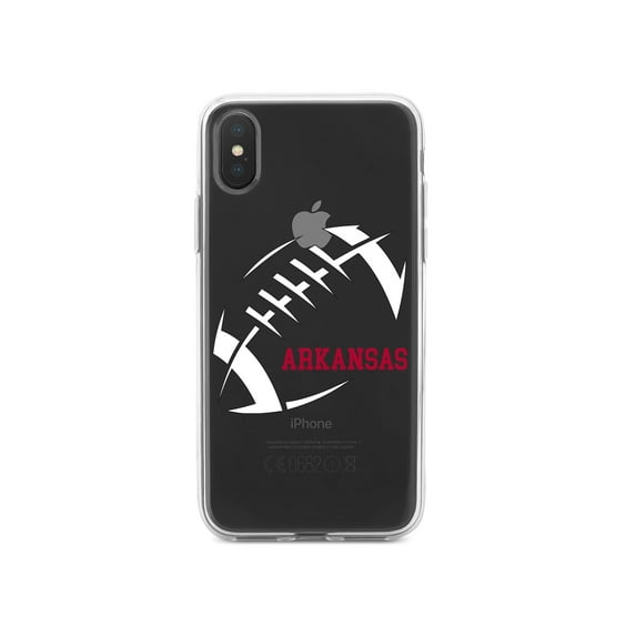 DistinctInk Clear Shockproof Hybrid Case for iPhone XR (6.1" Screen) - TPU Bumper, Acrylic Back, Tempered Glass Screen Protector - Arkansas Football - Cardinal, White