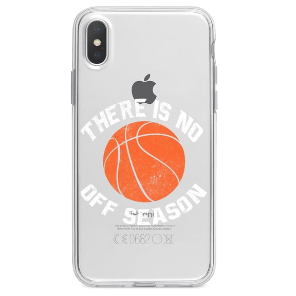 DistinctInk Clear Shockproof Hybrid Case for iPhone XR (6.1" Screen) - TPU Bumper Acrylic Back Tempered Glass Screen Protector - Basketball There is No Off Season