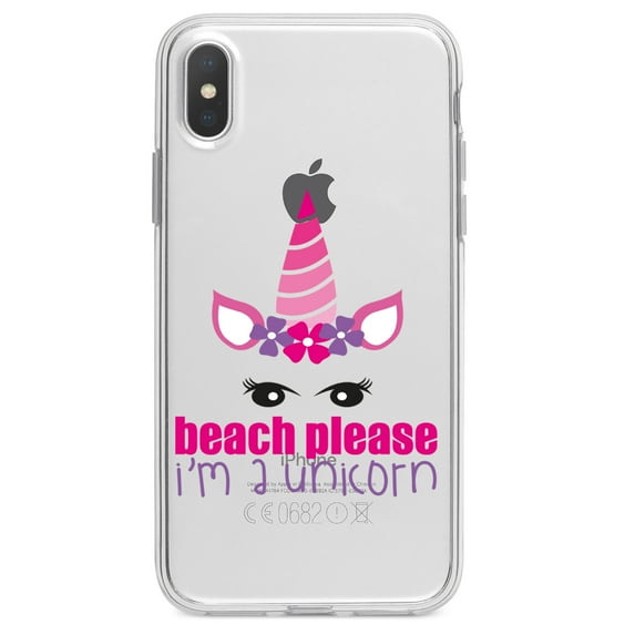 DistinctInk Clear Shockproof Hybrid Case for iPhone XR (6.1" Screen) - TPU Bumper Acrylic Back Tempered Glass Screen Protector - Beach Please I'm a Unicorn