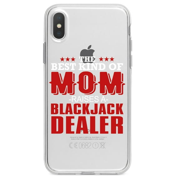 DistinctInk Clear Shockproof Hybrid Case for iPhone XR (6.1" Screen) - TPU Bumper Acrylic Back Tempered Glass Screen Protector - Best Mom Raises a Blackjack Dealer