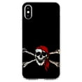 thumbnail image 1 of DistinctInk Clear Shockproof Hybrid Case for iPhone XR (6.1" Screen) - TPU Bumper, Acrylic Back, Tempered Glass Screen Protector - Black Red Pirate Flag, 1 of 5