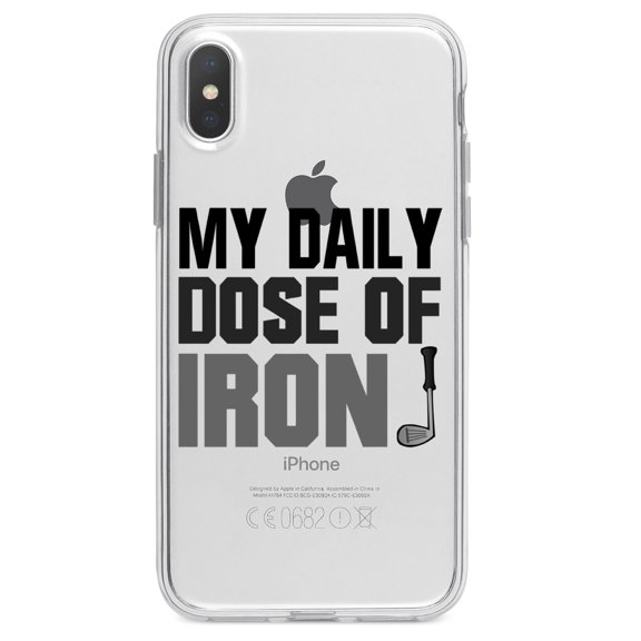 DistinctInk Clear Shockproof Hybrid Case for iPhone XR (6.1" Screen) - TPU Bumper Acrylic Back Tempered Glass Screen Protector - My Daily Dose of Iron Golf