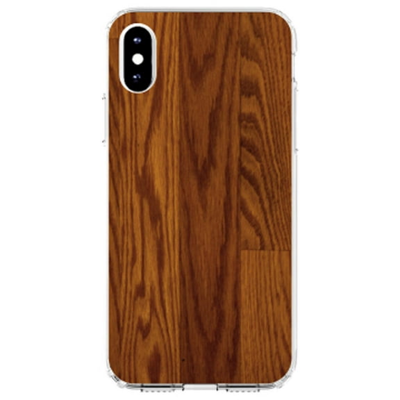 DistinctInk Clear Shockproof Hybrid Case for iPhone XR (6.1" Screen) - TPU Bumper, Acrylic Back, Tempered Glass Screen Protector - Dark Wood Floor Print - Printed Wood Grain Image
