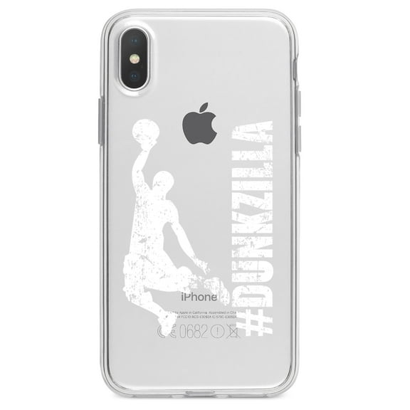 DistinctInk Clear Shockproof Hybrid Case for iPhone XR (6.1" Screen) - TPU Bumper Acrylic Back Tempered Glass Screen Protector - #Dunkzilla Dunk Basketball