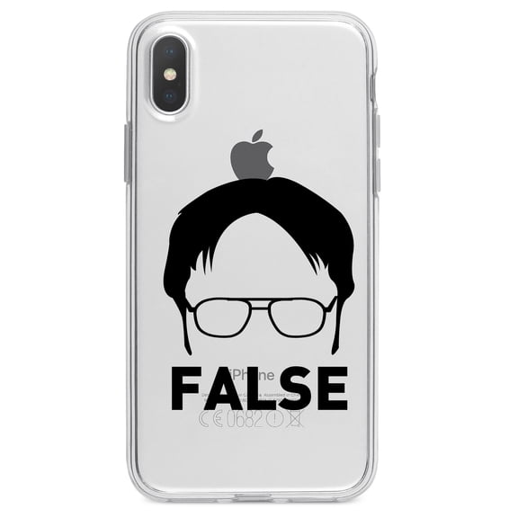 DistinctInk Clear Shockproof Hybrid Case for iPhone XR (6.1" Screen) - TPU Bumper Acrylic Back Tempered Glass Screen Protector - Dwight Silhouette - FALSE