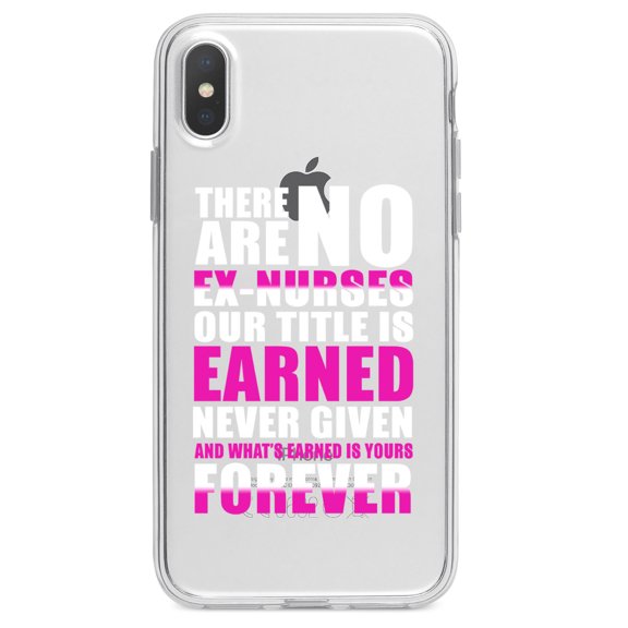 DistinctInk Clear Shockproof Hybrid Case for iPhone XR (6.1" Screen) - TPU Bumper Acrylic Back Tempered Glass Screen Protector - No Ex Nurses Title is Earned Forever