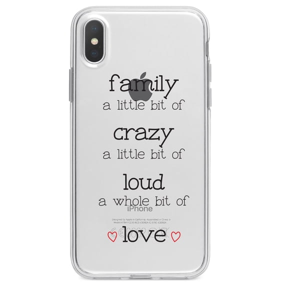 DistinctInk Clear Shockproof Hybrid Case for iPhone XR (6.1" Screen) - TPU Bumper Acrylic Back Tempered Glass Screen Protector - Family Crazy Loud Love Hearts