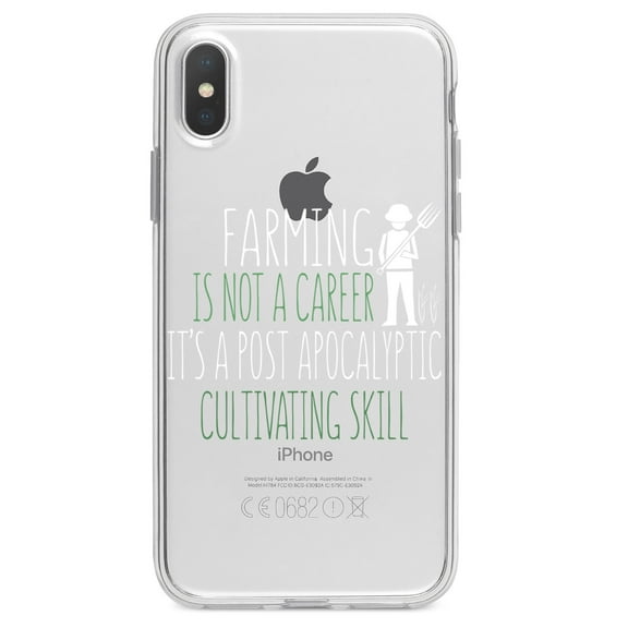 DistinctInk Clear Shockproof Hybrid Case for iPhone XR (6.1" Screen) - TPU Bumper Acrylic Back Tempered Glass Screen Protector - Farming is Not a Career Post Apocalyptic Skill