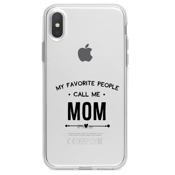 DistinctInk Clear Shockproof Hybrid Case for iPhone XR (6.1" Screen) - TPU Bumper Acrylic Back Tempered Glass Screen Protector - My Favorite People Call Me Mom