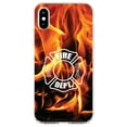thumbnail image 1 of DistinctInk Clear Shockproof Hybrid Case for iPhone XR (6.1" Screen) - TPU Bumper, Acrylic Back, Tempered Glass Screen Protector - Flames Fire Department Maltese Cross - First Responders, 1 of 5
