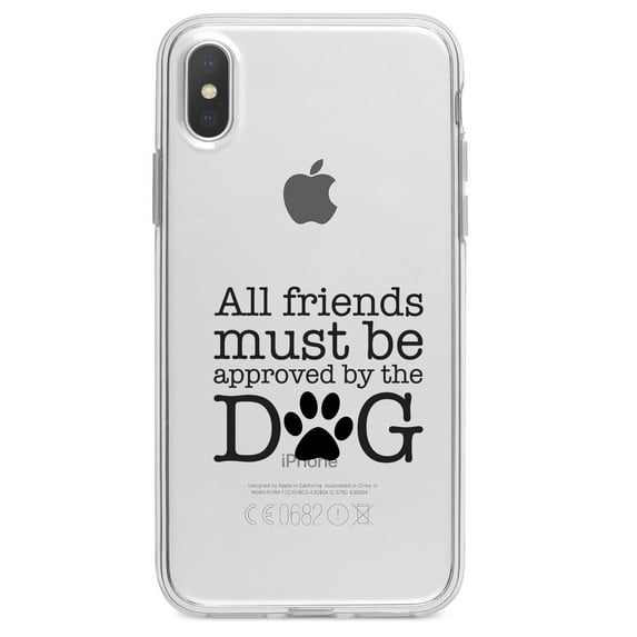 DistinctInk Clear Shockproof Hybrid Case for iPhone XR (6.1" Screen) - TPU Bumper Acrylic Back Tempered Glass Screen Protector - All Friends Must Be Approved by the Dog