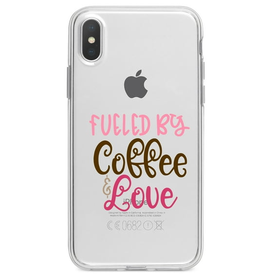 DistinctInk Clear Shockproof Hybrid Case for iPhone XR (6.1" Screen) - TPU Bumper Acrylic Back Tempered Glass Screen Protector - Fueled By Coffee & Love