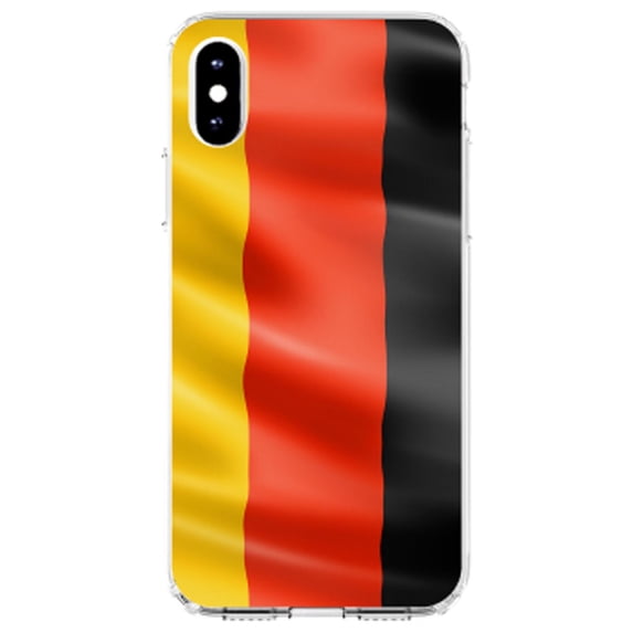 DistinctInk Clear Shockproof Hybrid Case for iPhone XR (6.1" Screen) - TPU Bumper, Acrylic Back, Tempered Glass Screen Protector - Germany Waving Flag