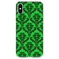 thumbnail image 1 of DistinctInk Clear Shockproof Hybrid Case for iPhone XR (6.1" Screen) - TPU Bumper, Acrylic Back, Tempered Glass Screen Protector - Green Black Damask Pattern - Floral Damask Pattern, 1 of 5