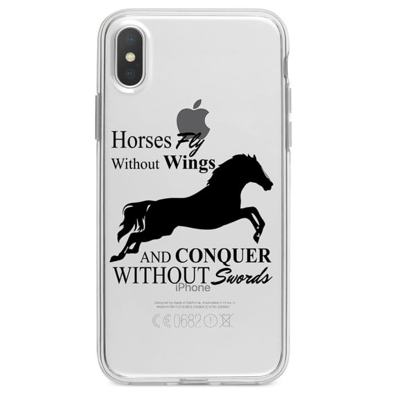DistinctInk Clear Shockproof Hybrid Case for iPhone XR (6.1" Screen) - TPU Bumper Acrylic Back Tempered Glass Screen Protector - Horses Fly Without Wings